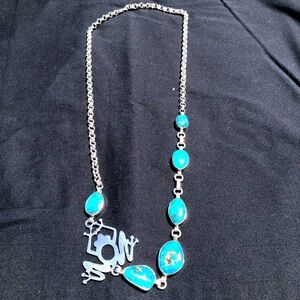 Vintage Native American Turquoise & Sterling Signed Frog Necklace